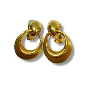 Vintage Clip on Earrings Non-Pierced Goldtone Satin 1.75" Drop